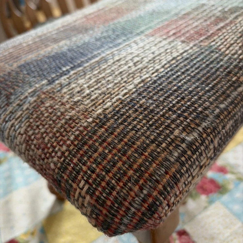 Vintage Wooden Footstool W/Floral Tapestry Upholstered Cushion Storage